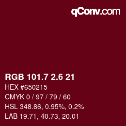 カラーコード: RGB 101.7 2.6 21 | qconv.com