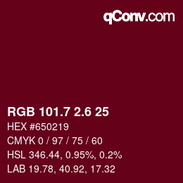 カラーコード: RGB 101.7 2.6 25 | qconv.com