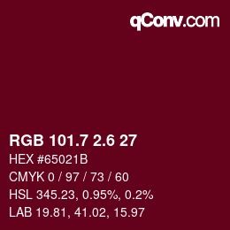 カラーコード: RGB 101.7 2.6 27 | qconv.com
