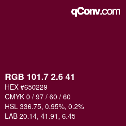 カラーコード: RGB 101.7 2.6 41 | qconv.com