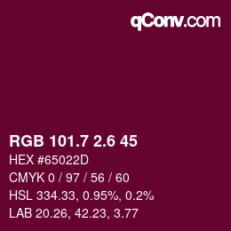 カラーコード: RGB 101.7 2.6 45 | qconv.com