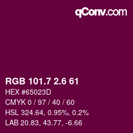 カラーコード: RGB 101.7 2.6 61 | qconv.com