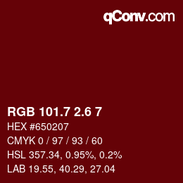 カラーコード: RGB 101.7 2.6 7 | qconv.com
