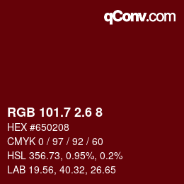 カラーコード: RGB 101.7 2.6 8 | qconv.com