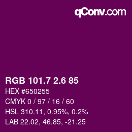 カラーコード: RGB 101.7 2.6 85 | qconv.com