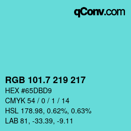 カラーコード: RGB 101.7 219 217 | qconv.com