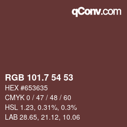 カラーコード: RGB 101.7 54 53 | qconv.com