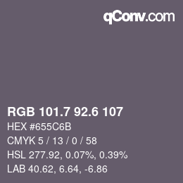 カラーコード: RGB 101.7 92.6 107 | qconv.com