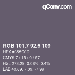 カラーコード: RGB 101.7 92.6 109 | qconv.com