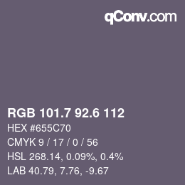 カラーコード: RGB 101.7 92.6 112 | qconv.com