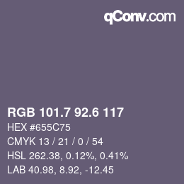 カラーコード: RGB 101.7 92.6 117 | qconv.com