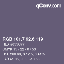 カラーコード: RGB 101.7 92.6 119 | qconv.com