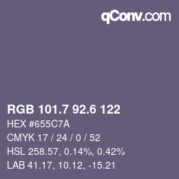 カラーコード: RGB 101.7 92.6 122 | qconv.com