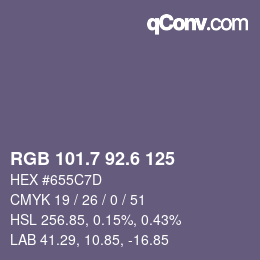 カラーコード: RGB 101.7 92.6 125 | qconv.com
