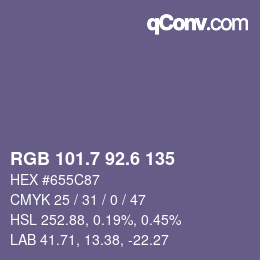 カラーコード: RGB 101.7 92.6 135 | qconv.com