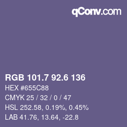 カラーコード: RGB 101.7 92.6 136 | qconv.com