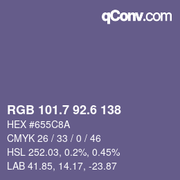 カラーコード: RGB 101.7 92.6 138 | qconv.com