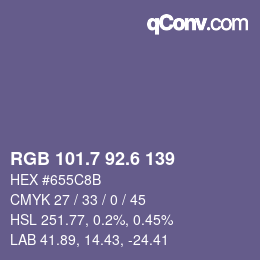 カラーコード: RGB 101.7 92.6 139 | qconv.com