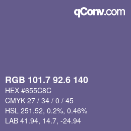 カラーコード: RGB 101.7 92.6 140 | qconv.com