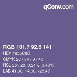 カラーコード: RGB 101.7 92.6 141 | qconv.com