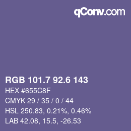 カラーコード: RGB 101.7 92.6 143 | qconv.com