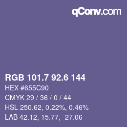 カラーコード: RGB 101.7 92.6 144 | qconv.com