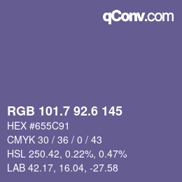 カラーコード: RGB 101.7 92.6 145 | qconv.com