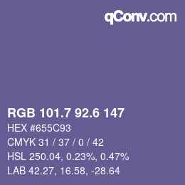 カラーコード: RGB 101.7 92.6 147 | qconv.com