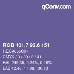 カラーコード: RGB 101.7 92.6 151 | qconv.com