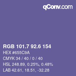 カラーコード: RGB 101.7 92.6 154 | qconv.com