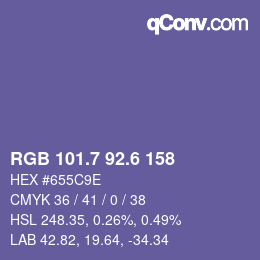 カラーコード: RGB 101.7 92.6 158 | qconv.com
