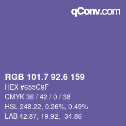 カラーコード: RGB 101.7 92.6 159 | qconv.com