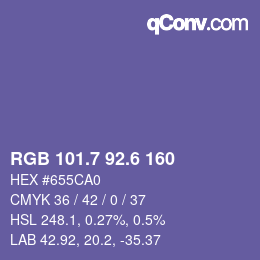 カラーコード: RGB 101.7 92.6 160 | qconv.com