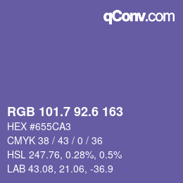颜色代码: RGB 101.7 92.6 163 | qconv.com