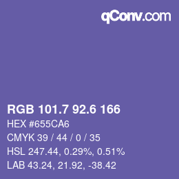 カラーコード: RGB 101.7 92.6 166 | qconv.com