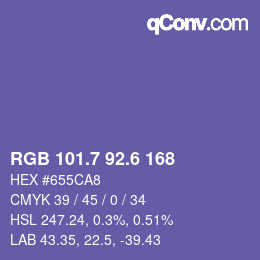 カラーコード: RGB 101.7 92.6 168 | qconv.com