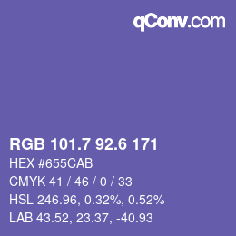 カラーコード: RGB 101.7 92.6 171 | qconv.com