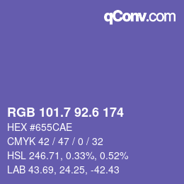 カラーコード: RGB 101.7 92.6 174 | qconv.com