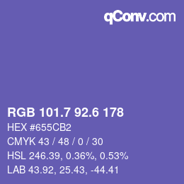 カラーコード: RGB 101.7 92.6 178 | qconv.com