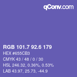 カラーコード: RGB 101.7 92.6 179 | qconv.com