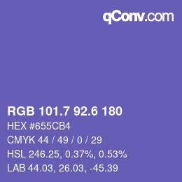 カラーコード: RGB 101.7 92.6 180 | qconv.com