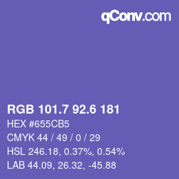 カラーコード: RGB 101.7 92.6 181 | qconv.com