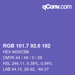 カラーコード: RGB 101.7 92.6 182 | qconv.com
