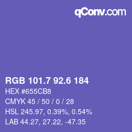 カラーコード: RGB 101.7 92.6 184 | qconv.com
