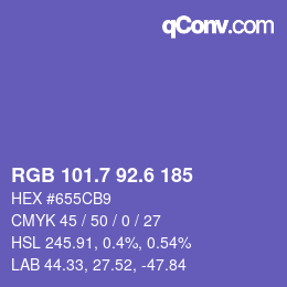 カラーコード: RGB 101.7 92.6 185 | qconv.com