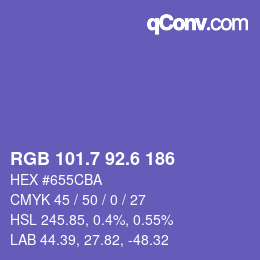 カラーコード: RGB 101.7 92.6 186 | qconv.com