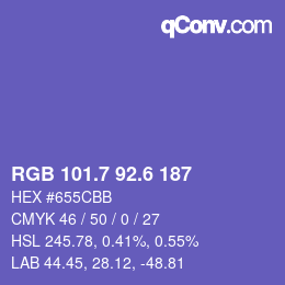 カラーコード: RGB 101.7 92.6 187 | qconv.com