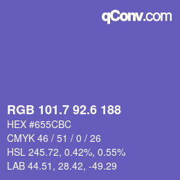 カラーコード: RGB 101.7 92.6 188 | qconv.com