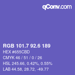 カラーコード: RGB 101.7 92.6 189 | qconv.com