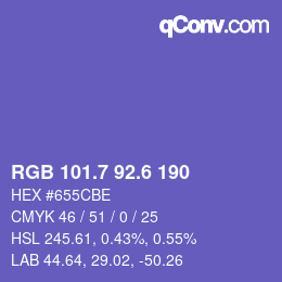 カラーコード: RGB 101.7 92.6 190 | qconv.com